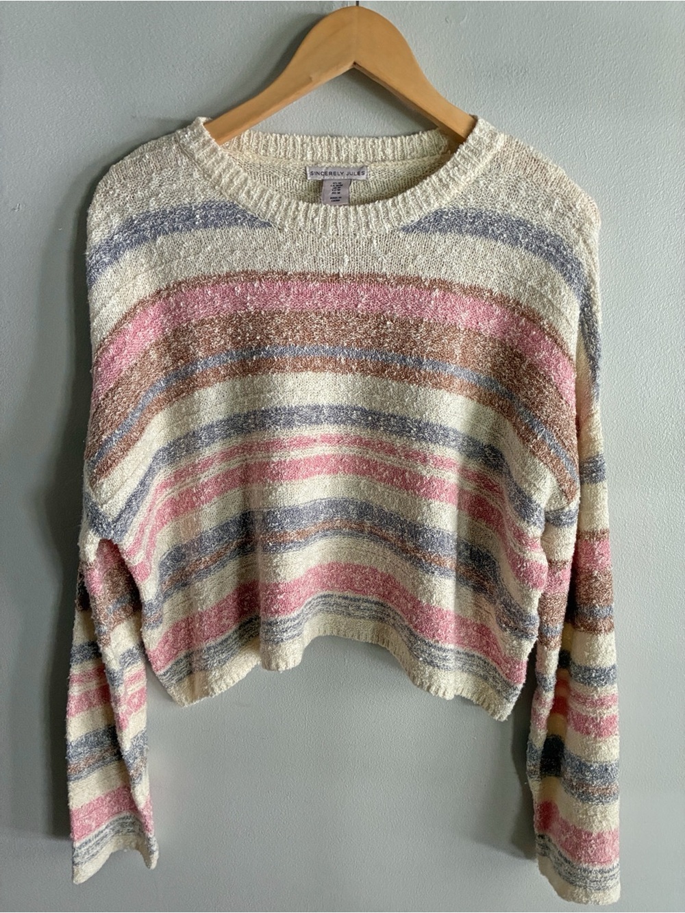 Sincerely Jules Striped Boucle Sweater Medium Oversized Cropped Cozy Knit
